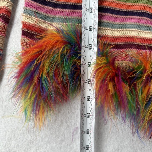 Shades of‎ Grey Cardigan Sweater Womens MED Colorful Striped Linen Feathers Boho - Picture 7 of 9